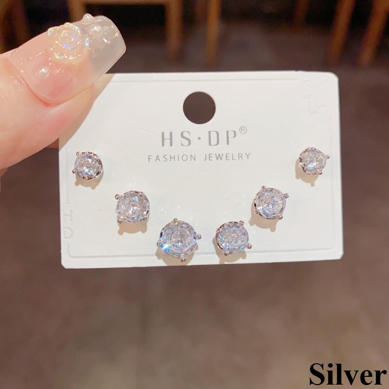 

Супер Вспышка, Изысканные, Маленькие и Модные Серьги-Комбинации из Круглого Циркона, Серьги в Стиле для Повседневной Носки, Подходящие ко всему Three-piece set серебряный