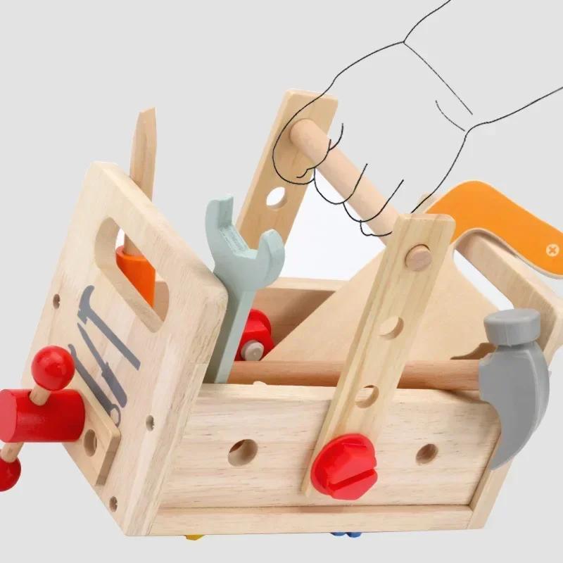 Kids Wooden Toolbox Pretend Play Set Nut Disassembly Screw Assembly Simulation Repair Carpenter Tool Montessori Education Toys