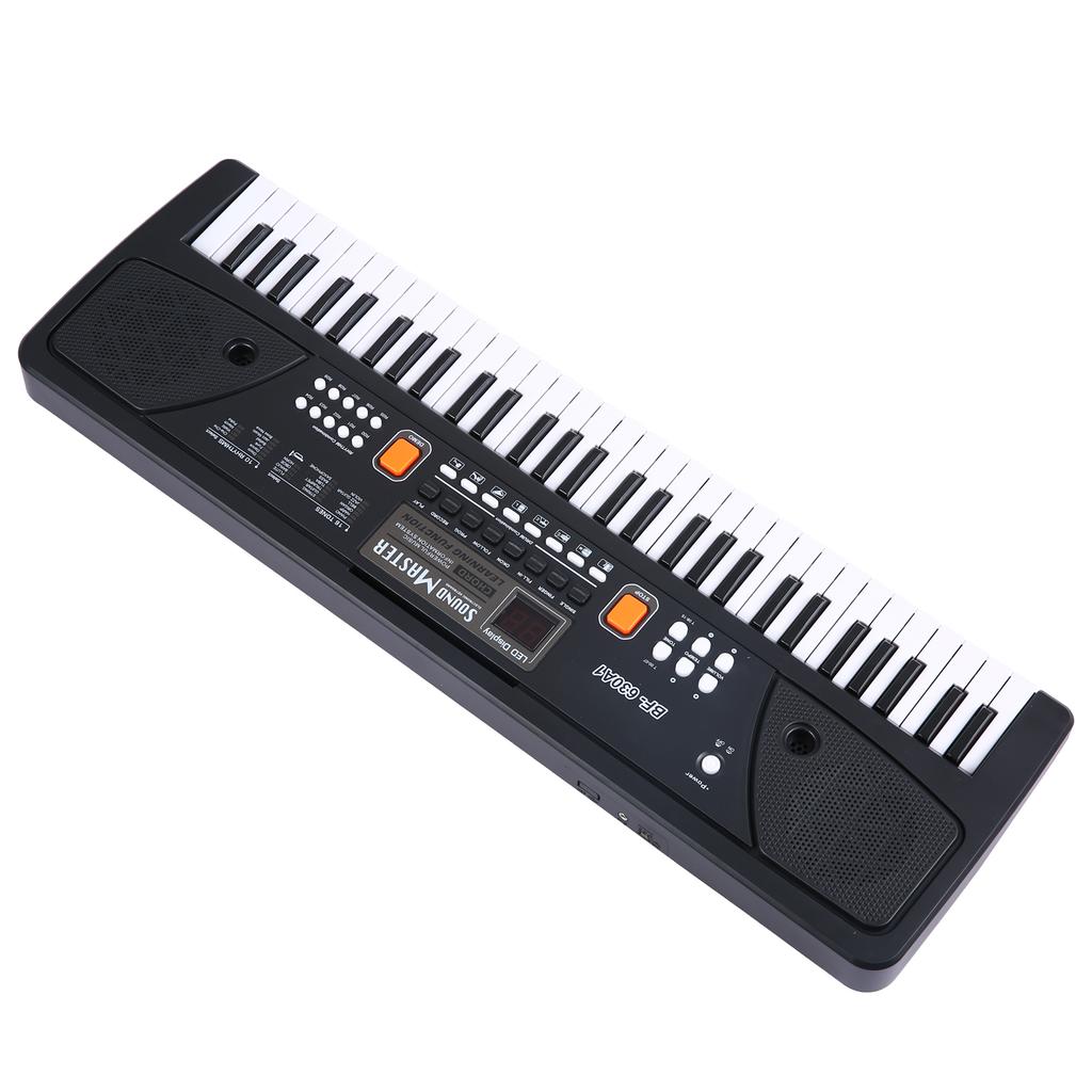 BIGFUN 61 Keys USB Electronic Organ Kids Electric Piano with Microphone Black Digital Music Electronic Keyboard with