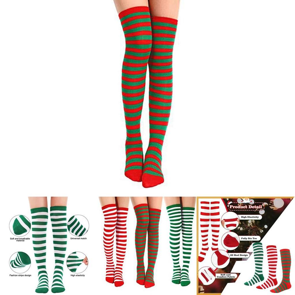 Long Striped Polyester-spandex Knee Socks For Xmas Cosplay
