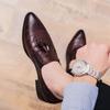 Men's British Style Tassel Loafers - Pointed Toe Leather Slip-on Formal & Casual Office Shoes