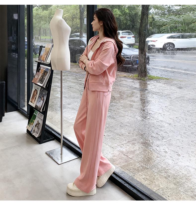Women's High-End Casual Hooded Cardigan and Wide-Leg Pants Set for Spring/Autumn 2026