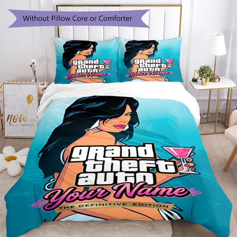 Grand Theft Auto Customize Text Bed Linens Design for Bedrooms Wrinkle Resistant Home Decor Perfect Gift for Valentine’s Wedding Birthday