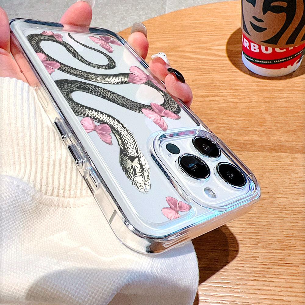 Snake with Pink Butterflies Phone Case for IPhone 17 15 16 14 13 12 11 Pro Max Plus 12 13 Mini TPU Protect Cover