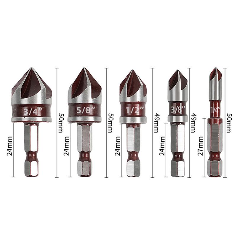 Hole Opener Chamfer Drill Bit Hex Shank Woodworking Chamfering Tool 82° Countersink Precise Multi-Size Countersink Bits