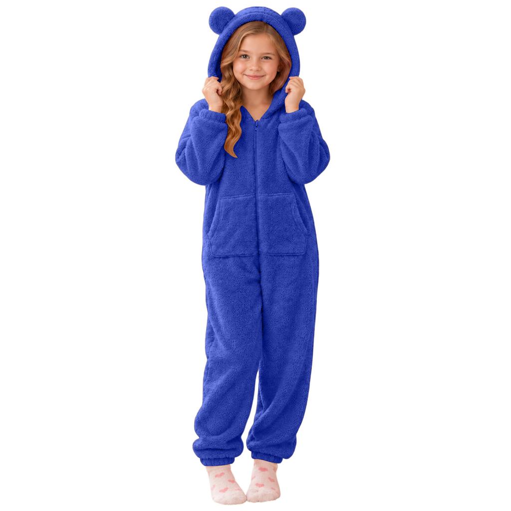 Kids Warm Double-Sided One-Piece Pajamas Jumpsuit Loungewear for Boys and Girls