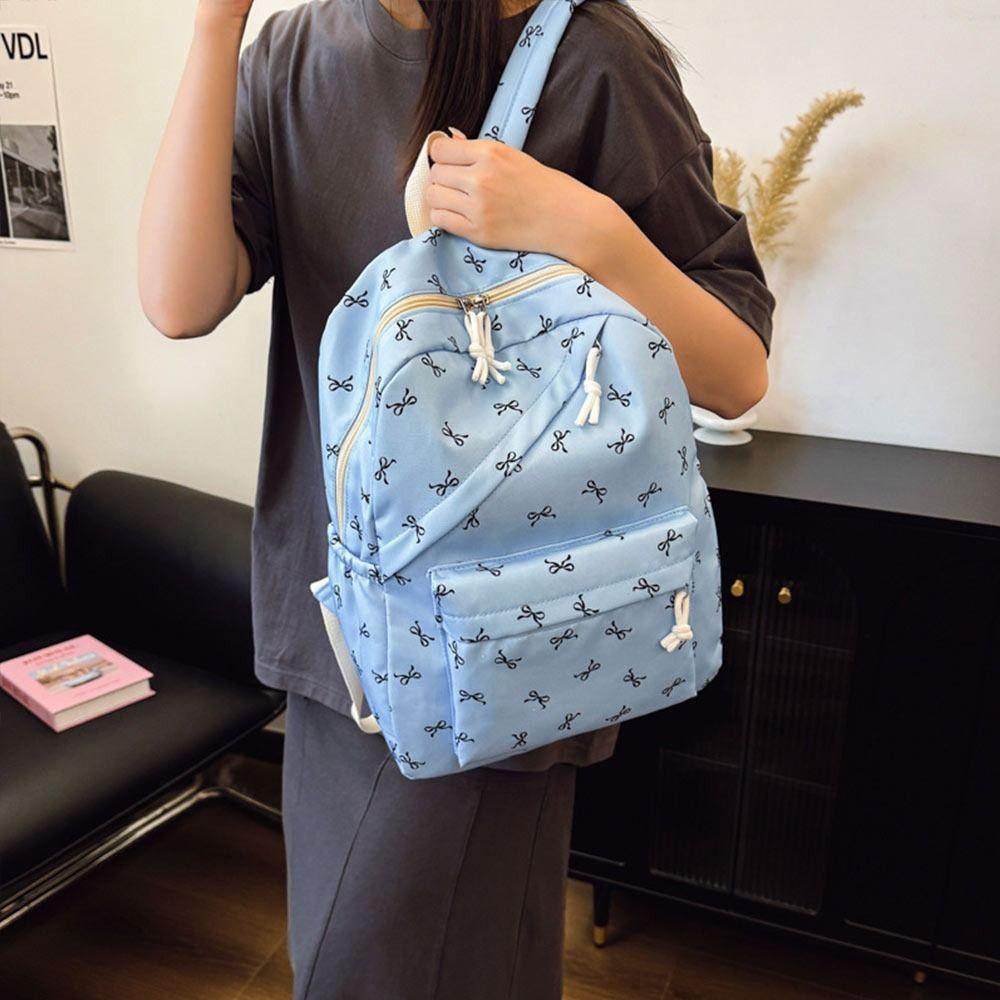 Cute Bow Print Student Schoolbag Nylon Large Capacity Bookbag School Bags