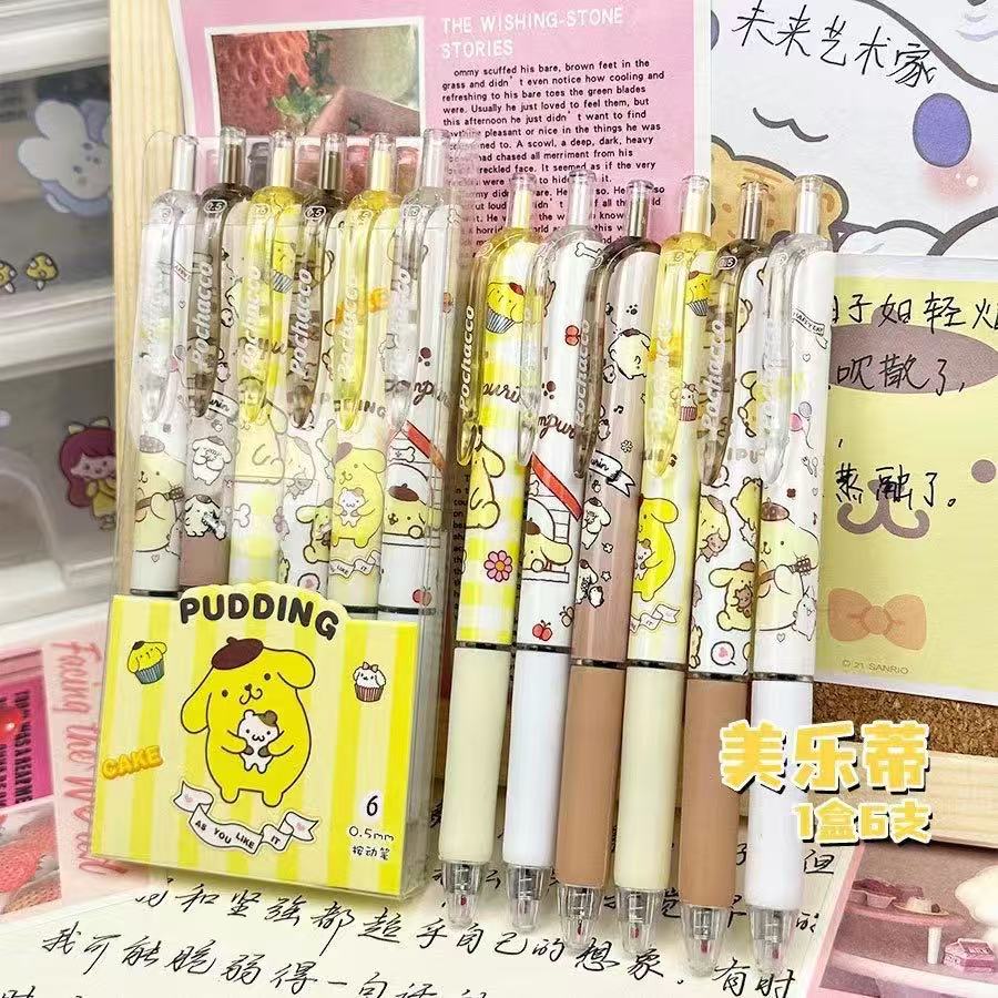Sanrio Characters Kuromi Melody Cinnamoroll Press Gel Pens Kawaii Stationery Black Ink Writing Pens