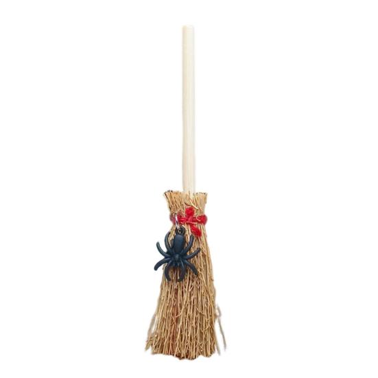Mini Witch Broom Car Pendant Wooden Halloween Ornament for Rearview Mirror 1:6/1:12 Miniature Doll Houses Scale Accessory