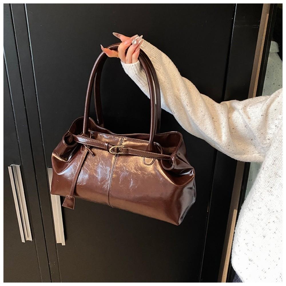 New Oil PU Leather Handbag Large Capacity Casual Shoulder Bag Multifunctional Tote Bag Women