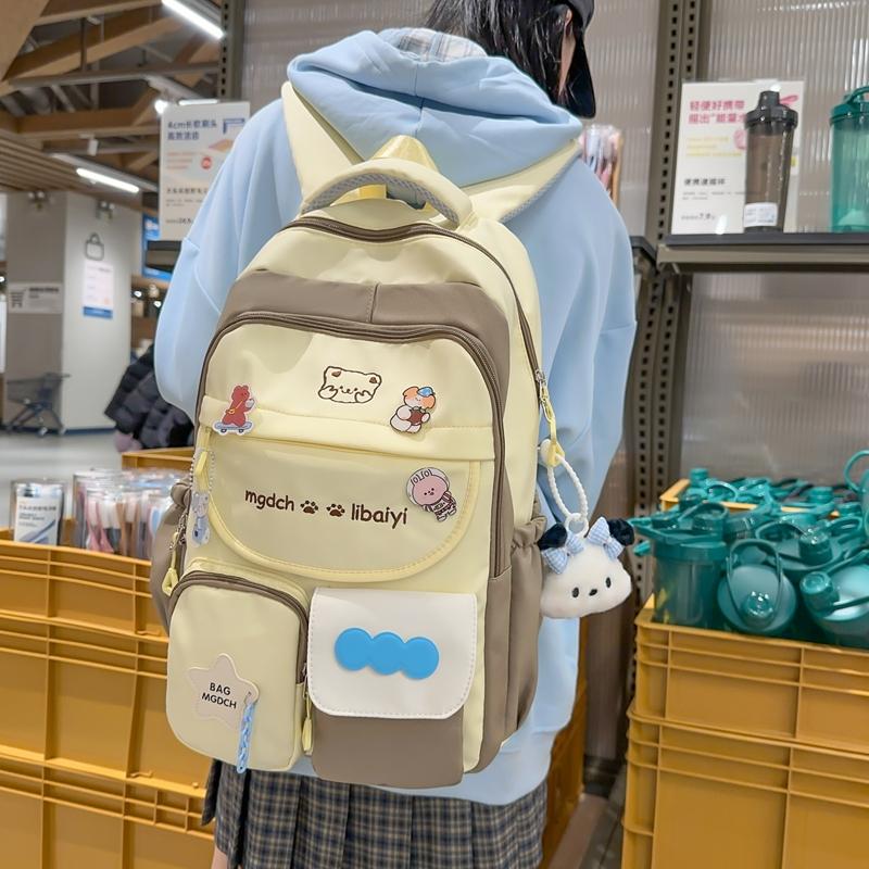 Sac à dos pour femmes Colorblock Sac d'école Grande capacité Sac à dos collège