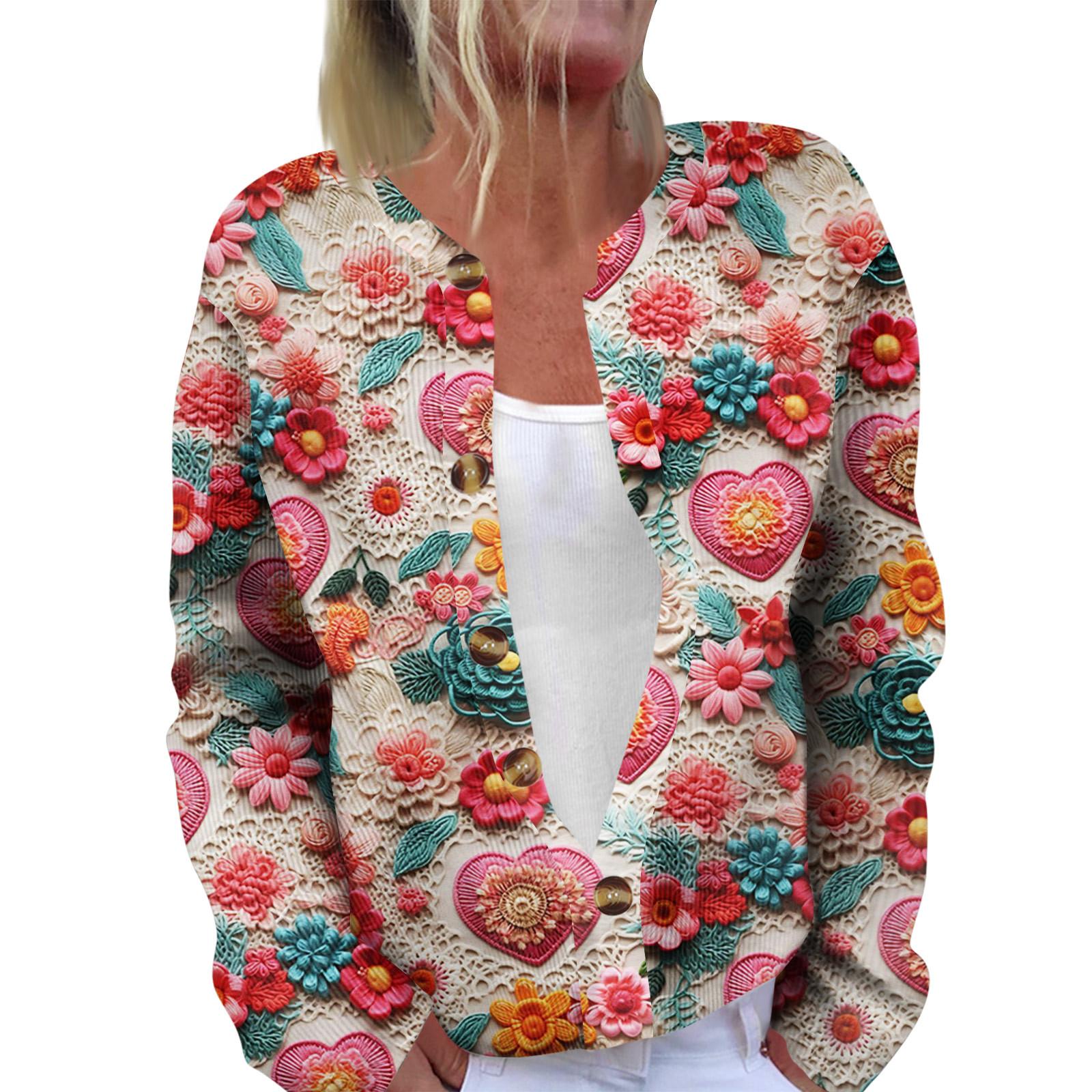 

Модный женский кардиган с длинными рукавами и принтом ко Дню святого Валентина S