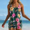 Women’s Printed Tankini Two Piece Swimsuit Set with Sleeveless Top and Boyshorts Athletic Swimwear for Beach Pool