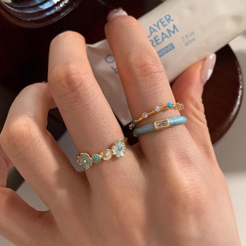 Stunning Glacier Mint Blue Enamel Ring Featuring Unique Floral Design For Women