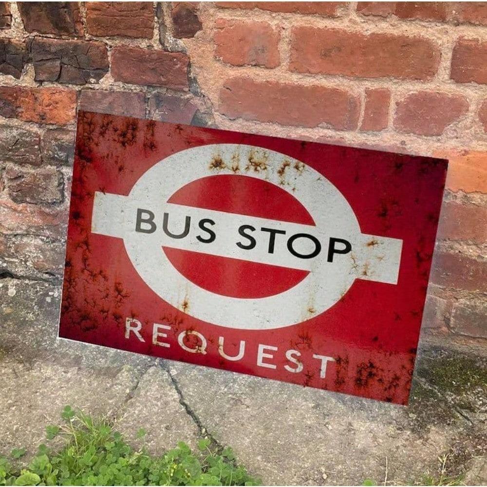 Vintage Metal Bus Stop Sign Wall Decor