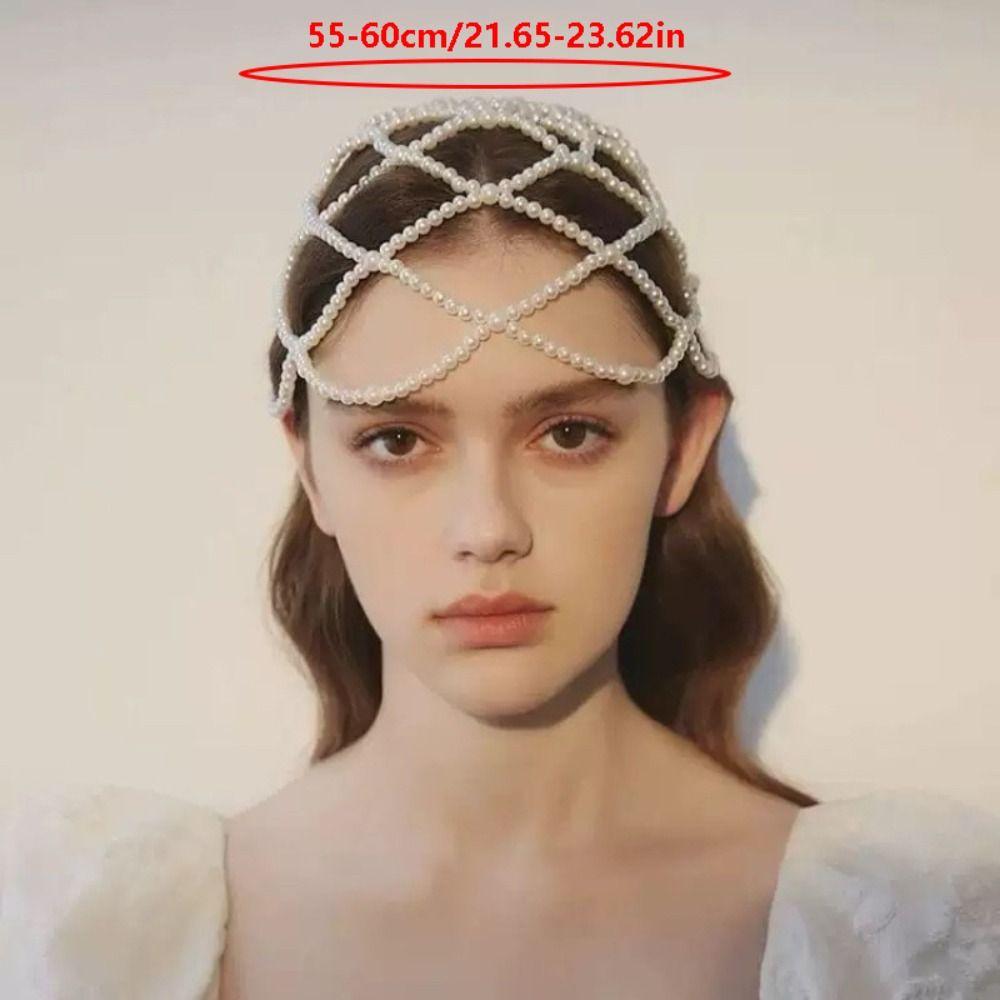 Hand-Made Pearl Hat Chain Pearls Weave Pearl Headpiece Stylish Bridal Head Ornament  Bridal Wedding