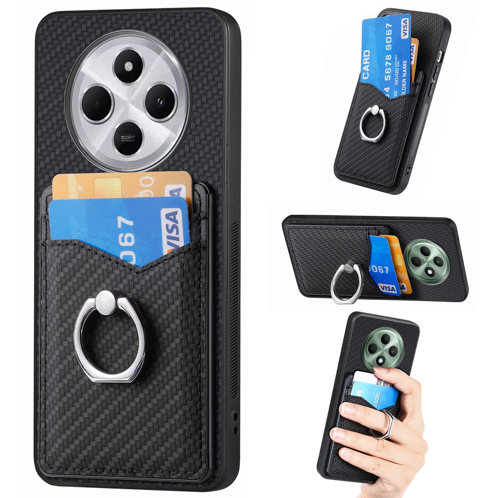 

Phone Case For Xiaomi Redmi 14C 4G/14R 5G/Poco C75 4G Back Cover with Card Slots Ring Holder Kickstand Black