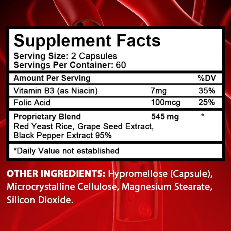 Red Yeast Rice, Grape Seed Extract, Dietary Supplement, 120 Capsules Per Bottle
