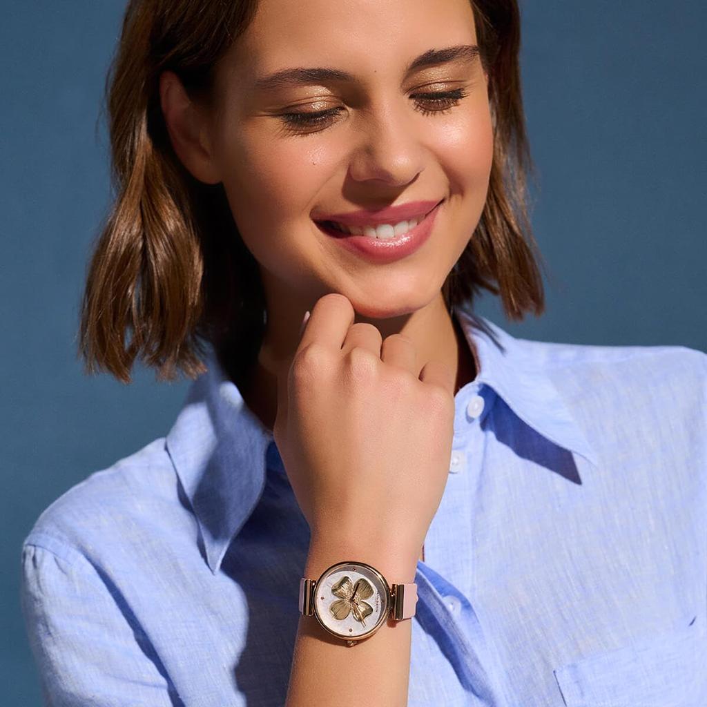 Authorized Retailer Olivia Burton Watch Ob24000094 Signature 36mm Dogwood Silver with White Brushed Leather Strap [OLIVIA BURTON] Women's T-Bar &