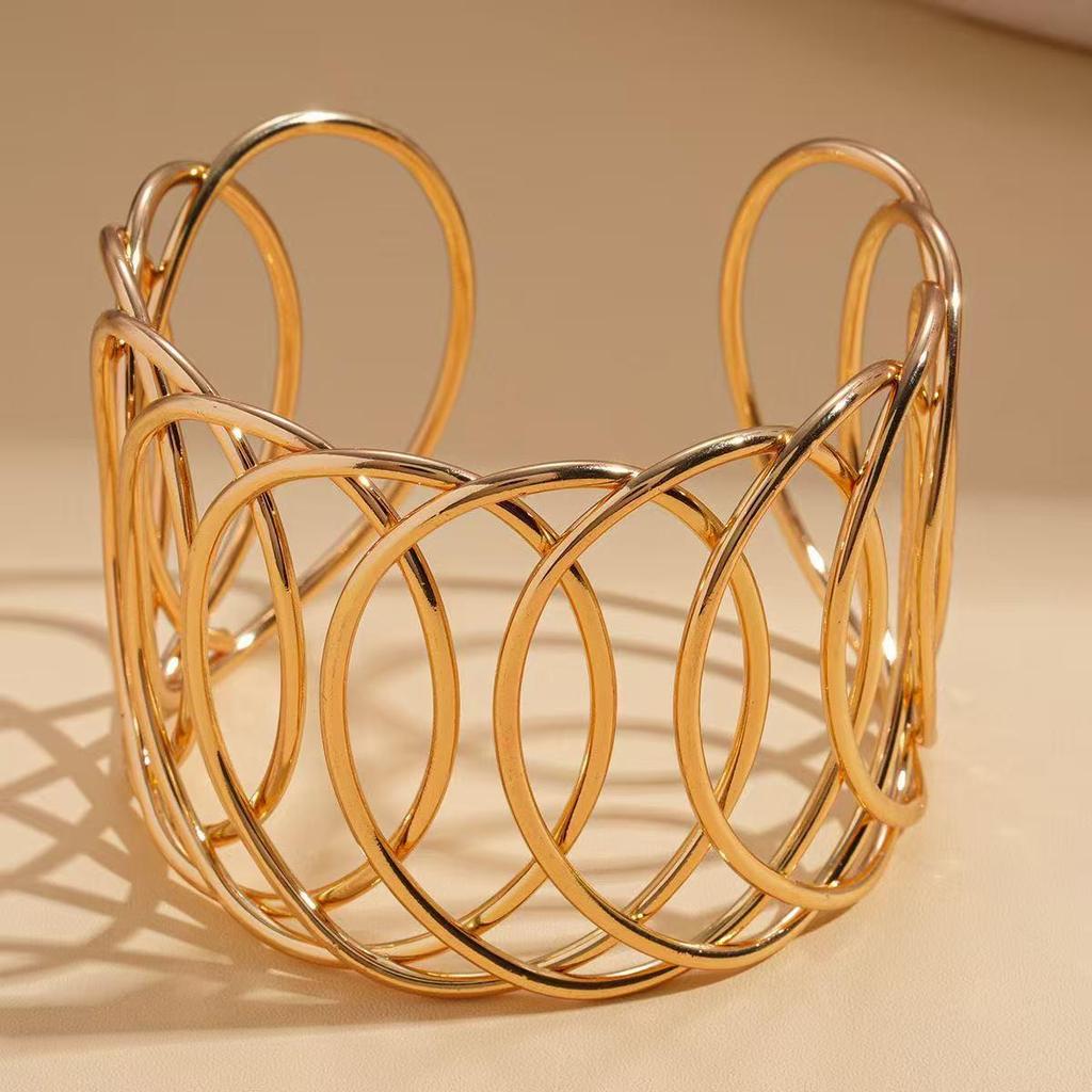 Gold-Plated Geometric Minimalist Adjustable Fashion Bangle - Non-Fading Open-Style