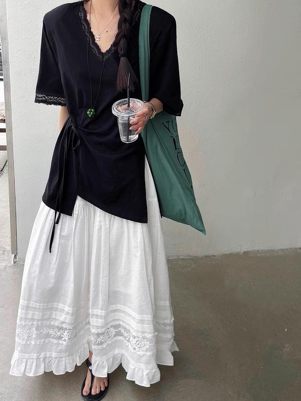 Spring 2026 Floral Lace Ruffled Women's Gentle Style Long Skirt