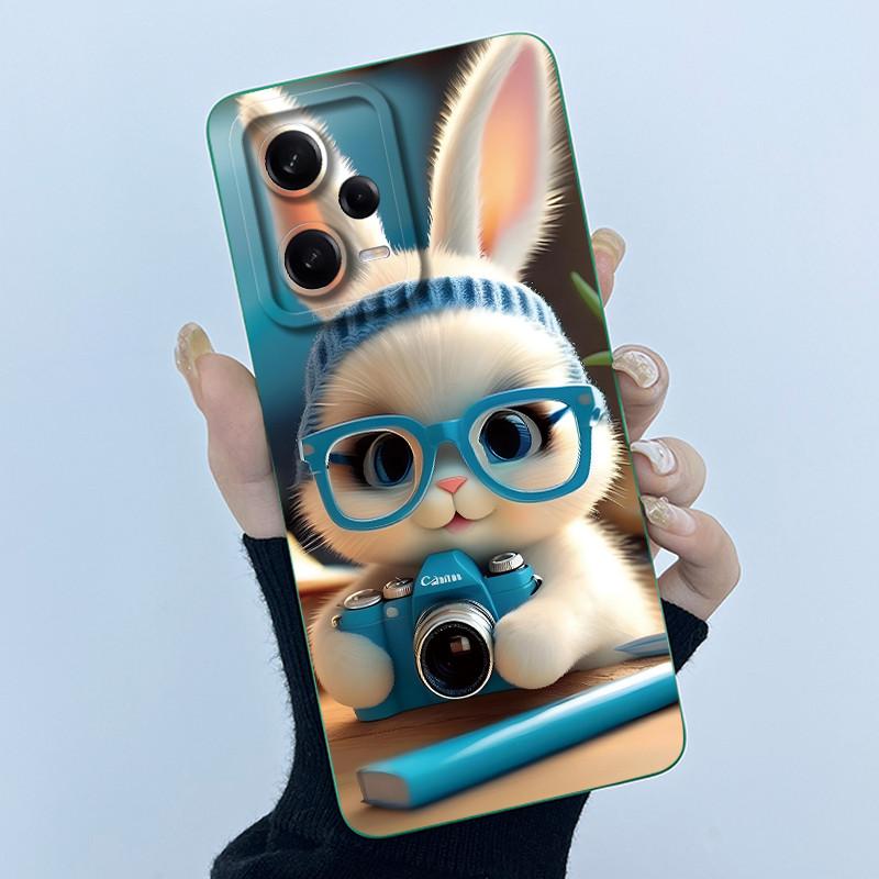 Funny Cute Cartoon Cat Phone Case for Xiaomi POCO X5 F5 Pro Square Liquid Silicone Camera Protective Soft Back Cover Shell Capa