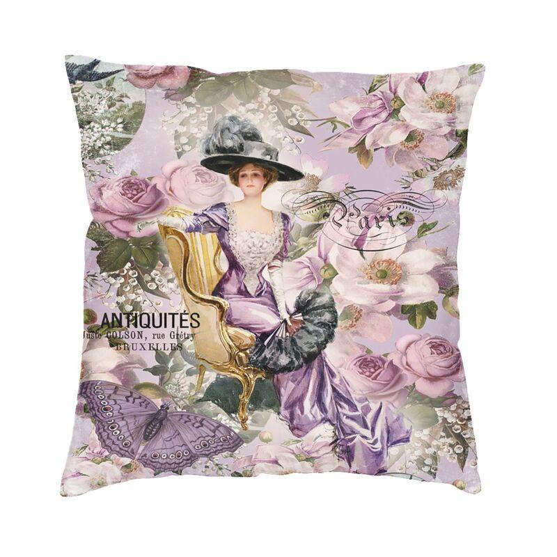 Victorian Angel Print With Vintage Rose Bouquets Shabby Chic Pillow Case xcm Sofa Luxury Cushion Cover Velvet Pillowcase