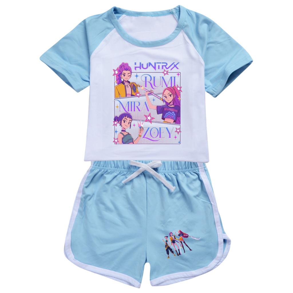 5021 Kids Girls POP Rumi Zoey Mira Print T-shirt Shorts Sport Tracksuit Clothes Set