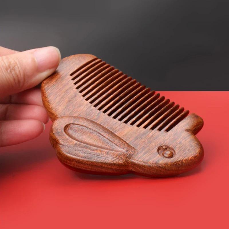 Thickened Jade Rabbit Sandalwood Comb New Wide and Densely Toothed Comb Creative Ancient Immortal Craft Exquisite Packaging Comb