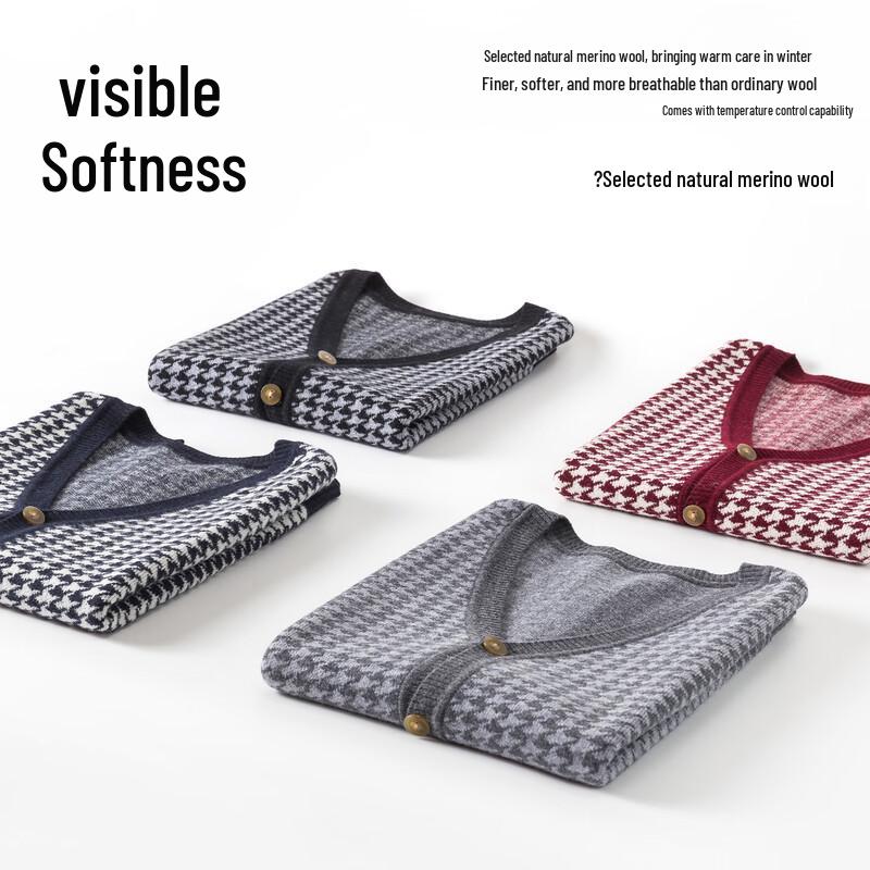 Hengyuanxiang Men's 100% Pure Wool V-Neck Cardigan Vest