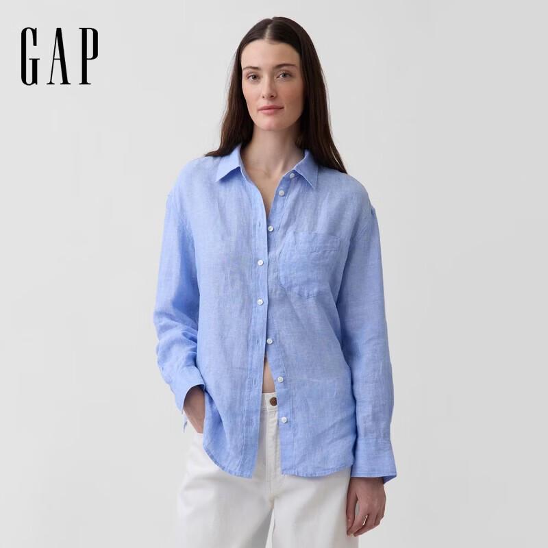 GAP Women s Linen Blend Loose Lapel Long Sleeve Shirt M