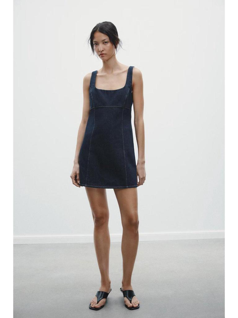 2025 Spring Women's Square Neck Wide Strap Denim Dress