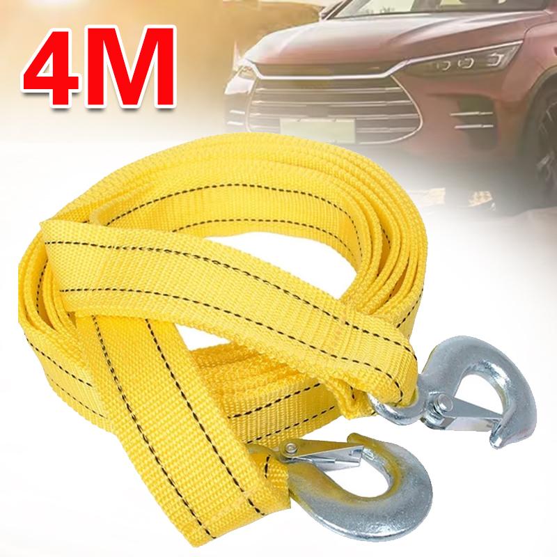 4M Heavy Duty 3 Ton Car Tow Cable Towing Pull-Rope Strap Hooks Van Road Recovery
