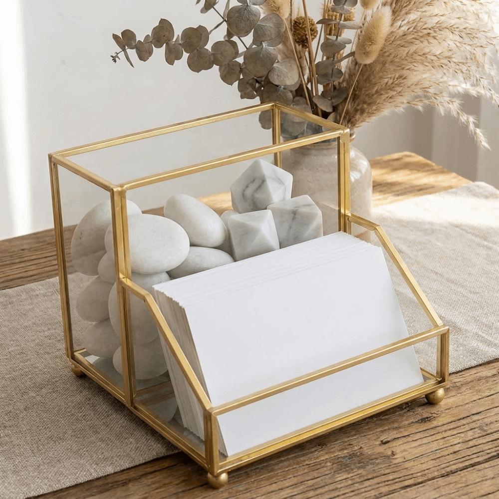 Golden Edge Business Card Holder Elegant Desk Organizer Creative Display Stand Office