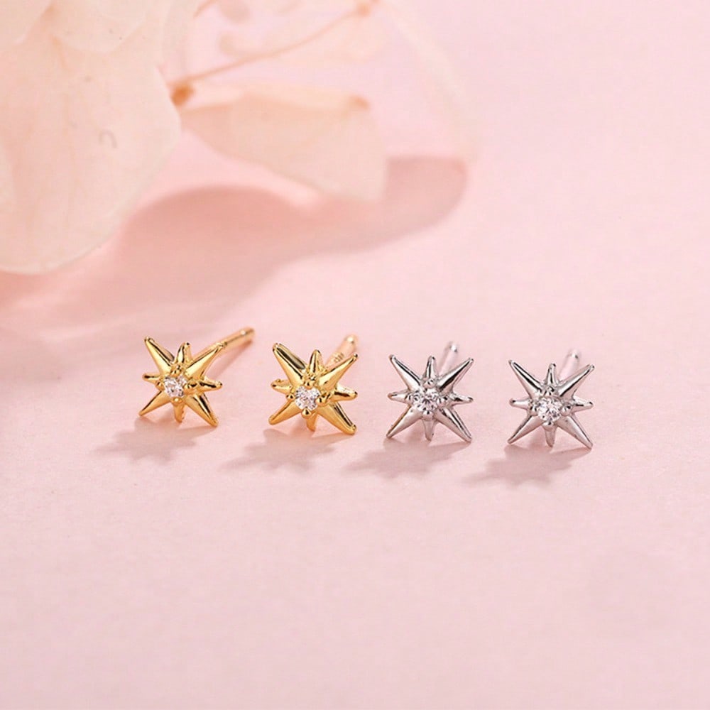 Zircon Octagram Stud Earrings