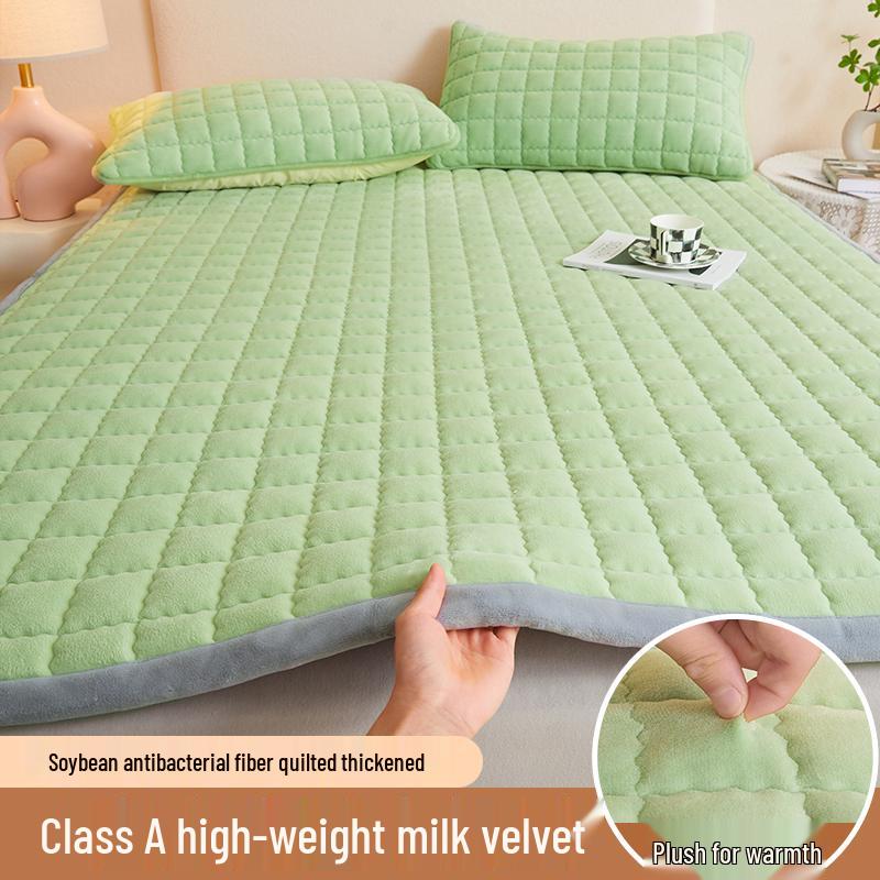 Soft Padded Winter Coral Fleece Mattress Pad with Plush Velvet Quilted Cover