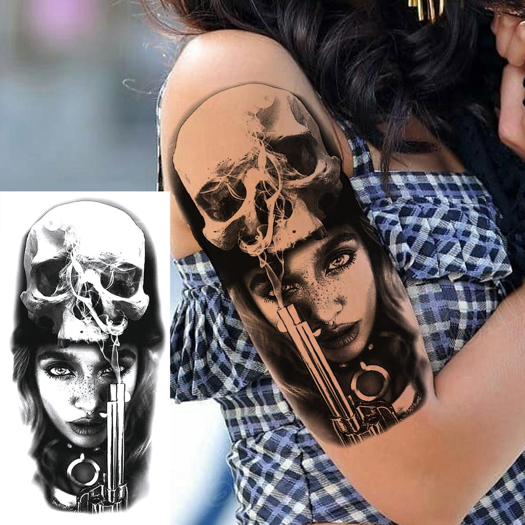 1 Blatt Löwenkrieger Kompass Piratenschiff Temporäre Tattoos für Männer Frauen Erwachsene Fake Tattoo Aufkleber Totenkopf Gangster Ärmel