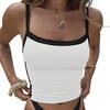 American Retro Spicy Girl Versatile Contrast Stripe Strap Sexy Off Shoulder Tight Open Umbilical Short Tank Top