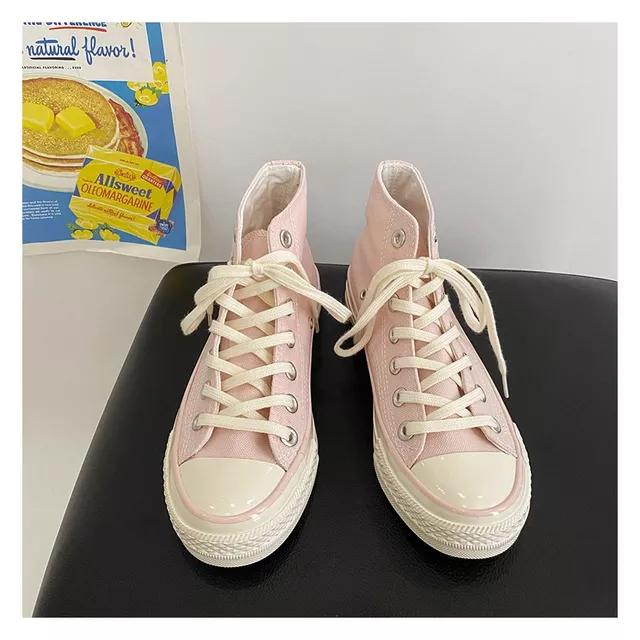 Frau Turnschuhe Schuhe Vulkanisieren Leinwand Casual Drei Mal Vulkanisieren Sommer High Top Walking Flats Frauen Lauf Sport