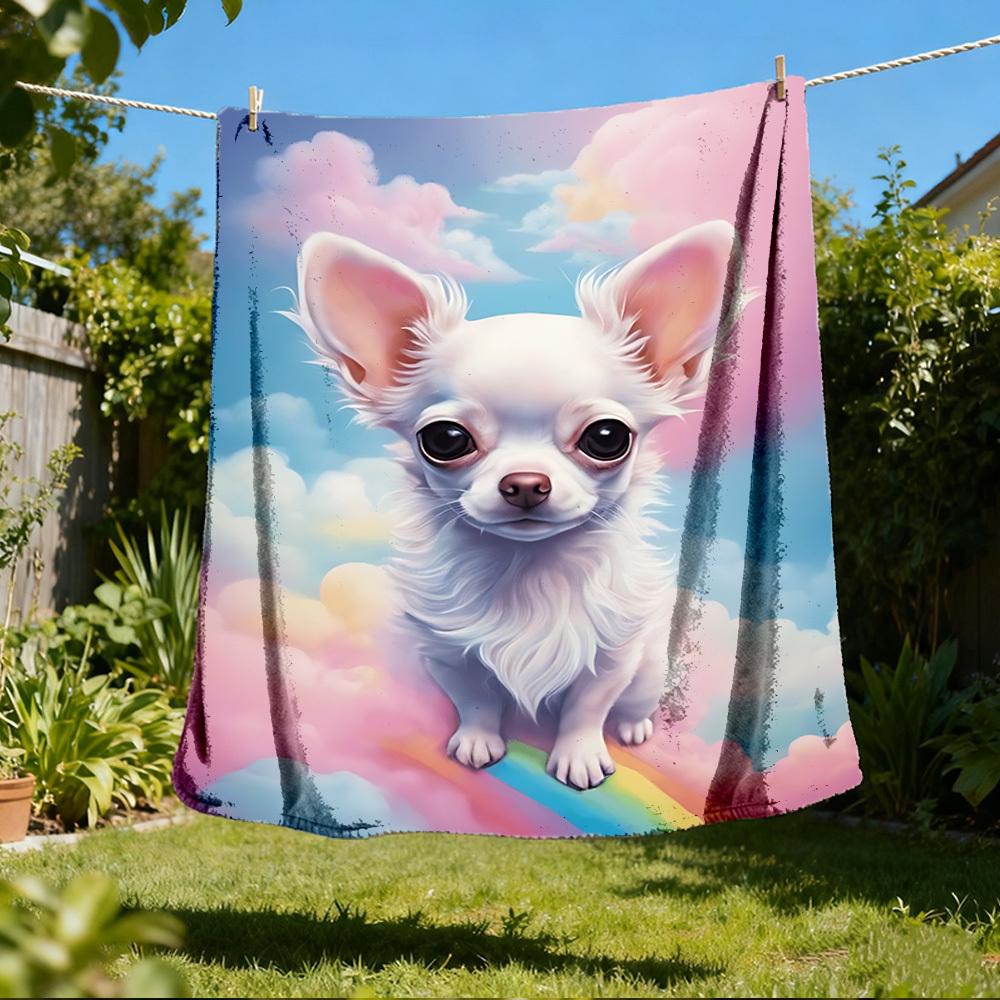 1pc Rainbow Dog Print Outdoor Soft Polyester Flannel Throw Blanket Versatile for All Seasons , Soft , Cozy , Warm All Season Quilted Throw ,