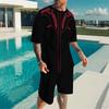 Herren 3D Seilgeflecht Muster Kurzarm T-Shirt und Passende Shorts Zweiteiliges Outfit