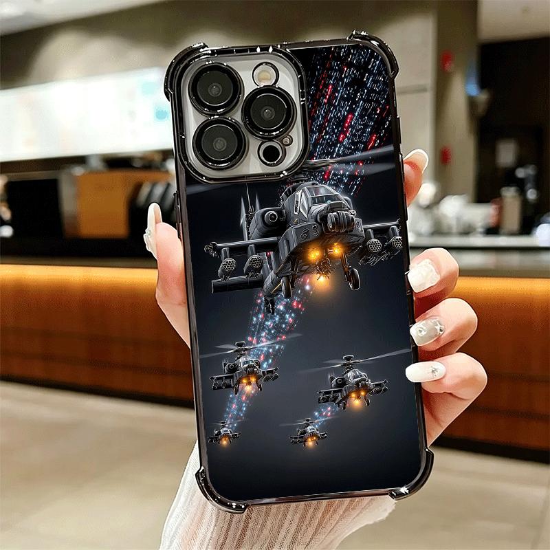 Aircraft Helicopter Formation Plating Phone Case For Iphone 16 17 Pro Max Air 16E 14 15 Plus 12 13 Mini Anti-Fall Airabag Cover