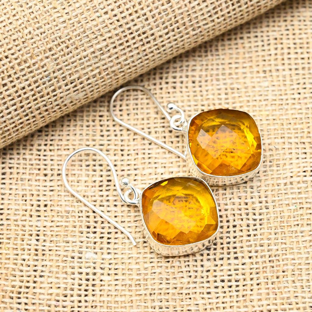 Honey Topaz Gemstone Handmade 925 Solid Sterling Silver Jewelry Earrings For Women