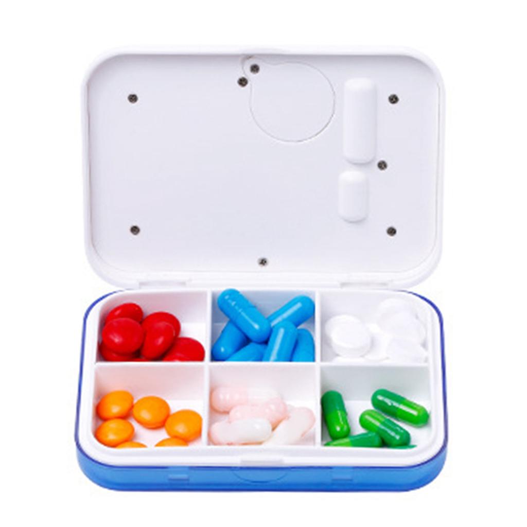 Tragbare Mini-Pillenbox mit Zeiterinnerungen 6 Fächer Pillen-Organizer Elektronische Erinnerungs-Pillenbox mit Timer Fünf Gruppen