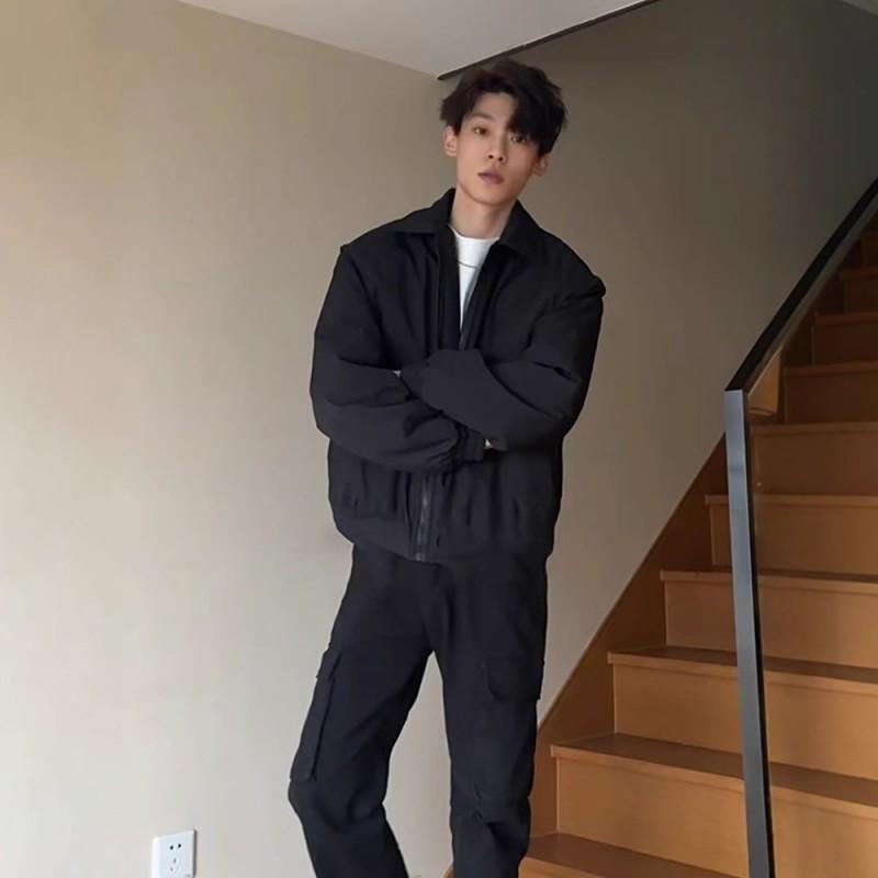 Mens Padded Flight Jacket Oversized Winter Coat Solid Color Warm Streetwear