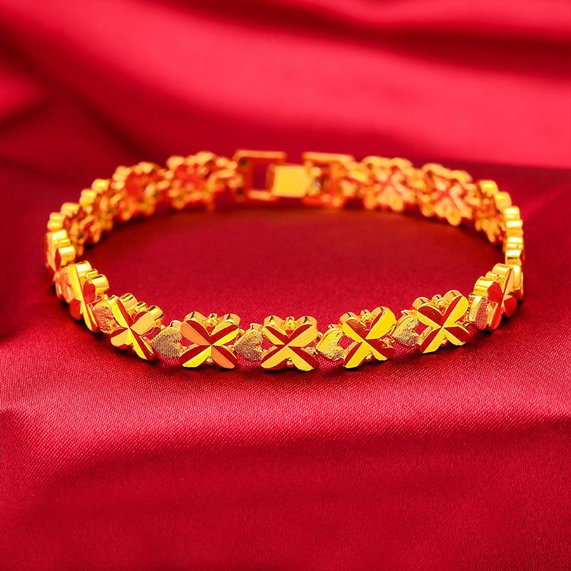 Ladies' Bracelet Fashion Sand Gold Bracelet Four Leaf Love Bracelet Imitation Gold Buckle Bracelet Gold Plated Bracelet