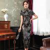 Printed Cheongsam Mid-Calf Length Waist Tight Close-fitting Woman Dragon Phoenix Pattern Elegant Split Dress