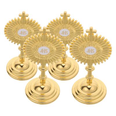 4Pcs Catholic Mini Metal Cross Standing Tabletop Crucifix Base Home Chapel Christian Prayers Decoration Religious Ornament