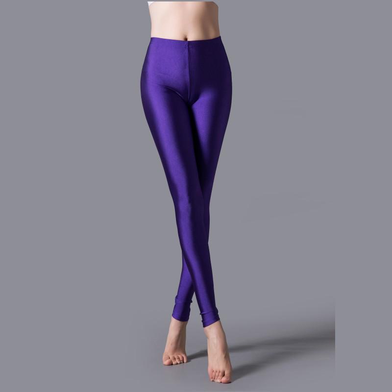 Glossy Fluorescent Leggings: Smooth, Solid Color Dance Performance Pants