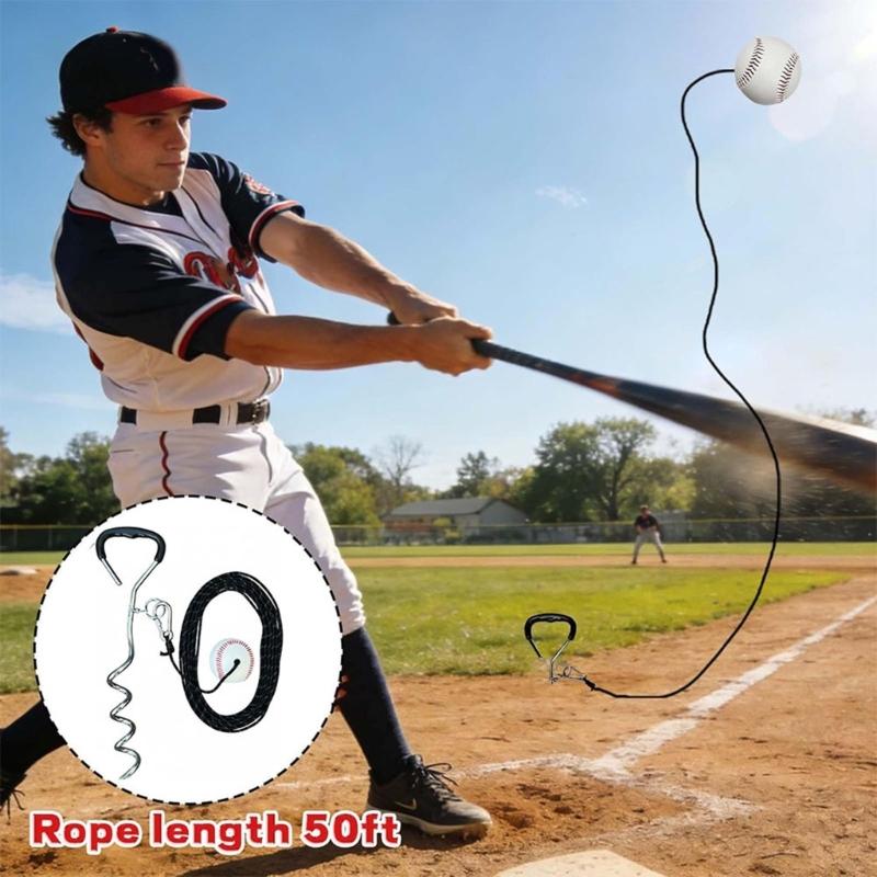 Alloy Steel Baseball Swings Trainer With 50 Feet Retractable Rope And Ball For Backyard Practice And Skill Improvement